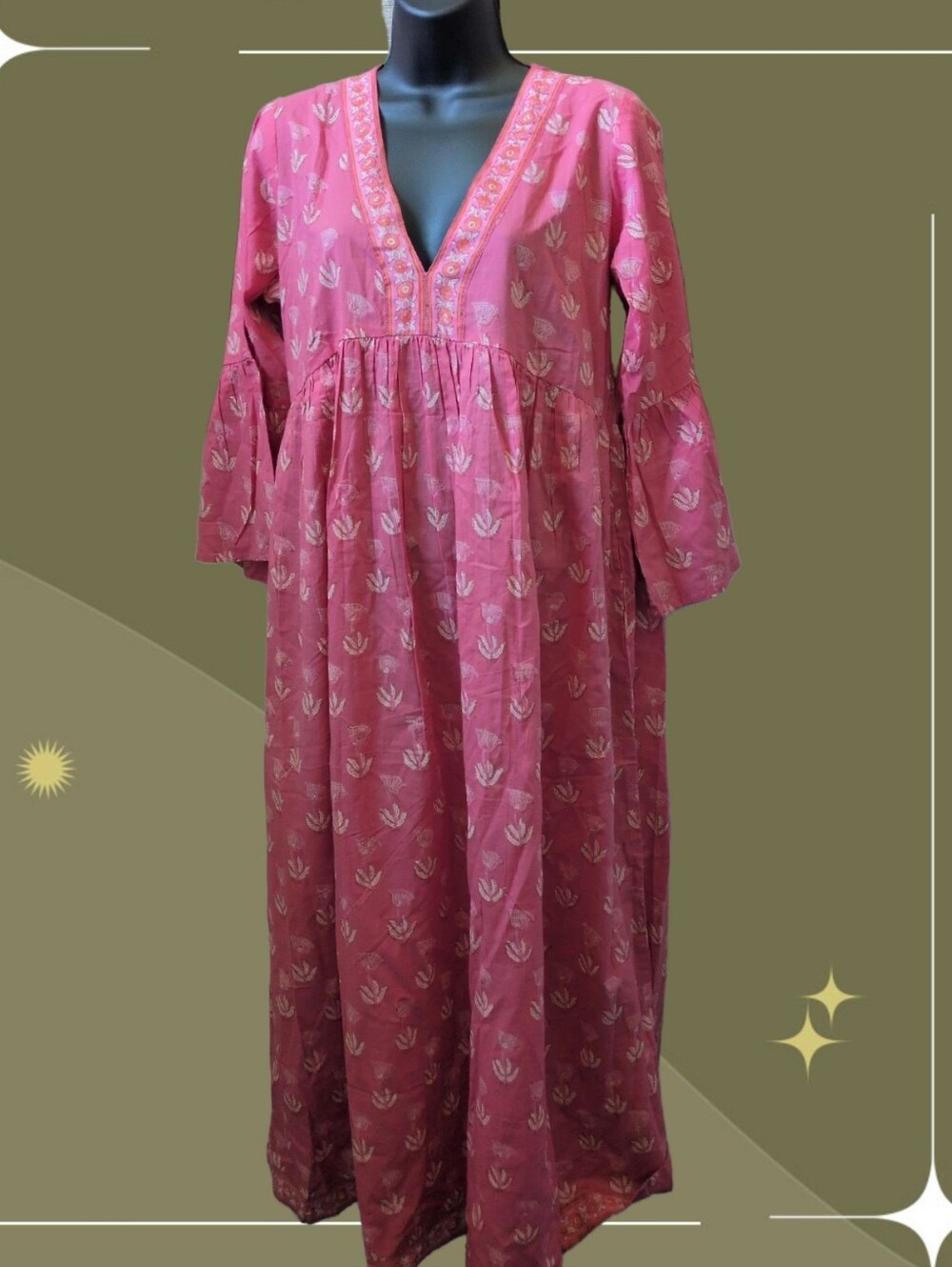 ✨nwt Fox And The Mermaid Pink Block Printed Midi Dress Size L